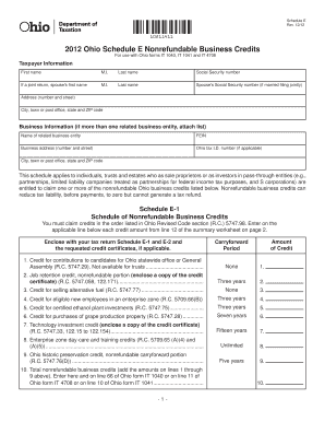 Ohio Schedule E Nonrefundable Business Credits