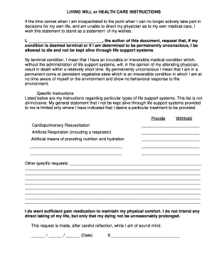 Living Will or Health Care Instructions