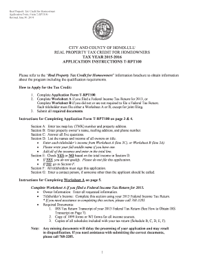 Real Property Tax Credit Application Form T-RPT100