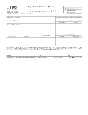IRS Form 1363 Air Transportation Tax Exemption