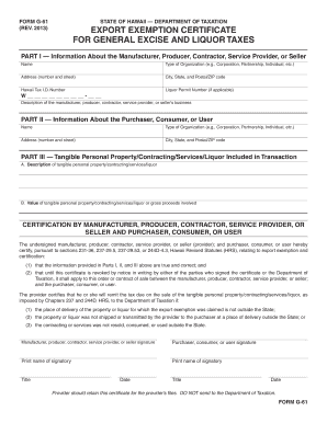 Hawaii Export Exemption Certificate