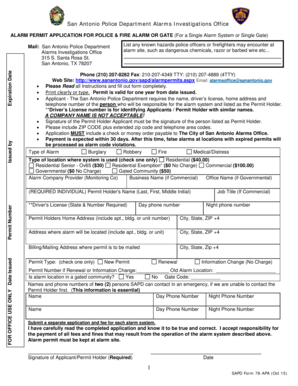 San Antonio Police Department Alarm Permit Application