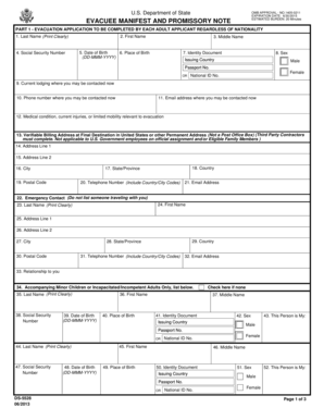 US State Department Evacuee Manifest and Promissory Note
