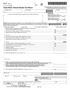 Texas Motor Vehicle Rental Tax Return