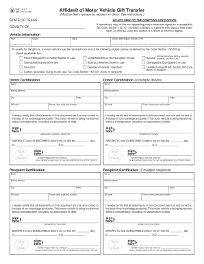 Texas Motor Vehicle Gift Transfer Affidavit