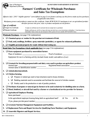 Washington Farmers' Certificate for Wholesale Purchases and Sales Tax Exemptions