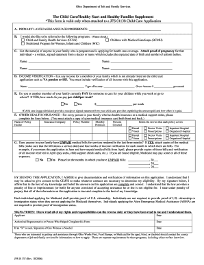 Ohio Child Care and Health Supplement Form