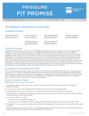 Frigidaire Fit Promise Consumer Claim Form