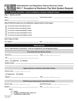 SSC-7 Exception to Electronic Pay Stub System Request
