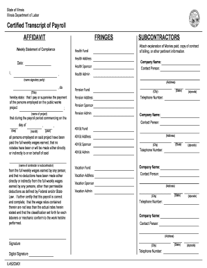 Illinois Certified Transcript of Payroll Affidavit