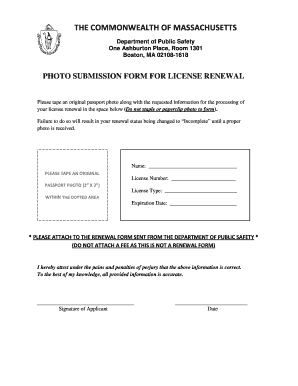 Massachusetts License Renewal Photo Submission Form