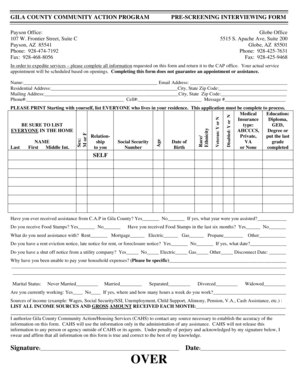 Gila County Community Action Program Pre-Screening Interview Form