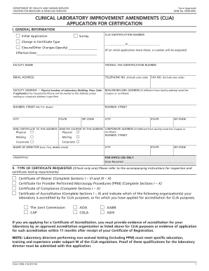 CLIA Laboratory Certification Application