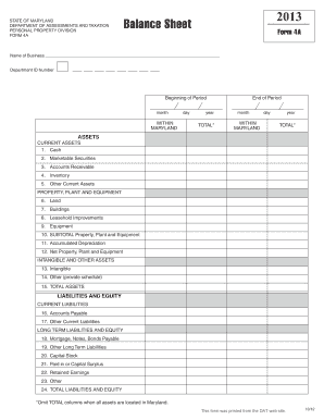 Maryland Business Balance Sheet Form 4A