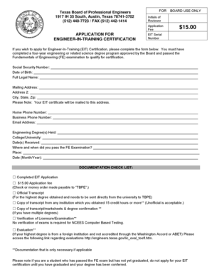 Texas Engineer-In-Training Certification Application