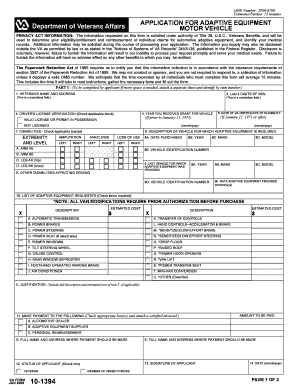 VA Form 10-1394 Application for Adaptive Equipment