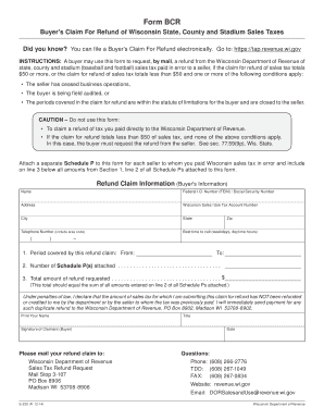 Buyer's Claim for Refund of Wisconsin Sales Taxes