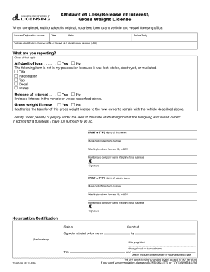 Affidavit of Loss/Release of Interest/Gross Weight License