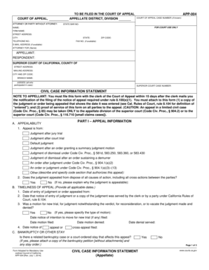 California Civil Case Information Statement