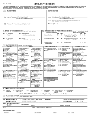 US Federal Civil Cover Sheet