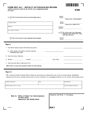 North Dakota Royalty Withholding Return Form RWT-941