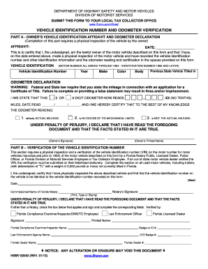 Florida Vehicle Identification Number and Odometer Verification