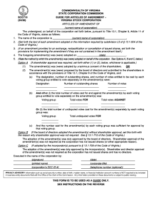 Virginia Stock Corporation Articles of Amendment