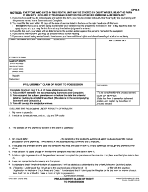 California Prejudgment Claim of Right to Possession