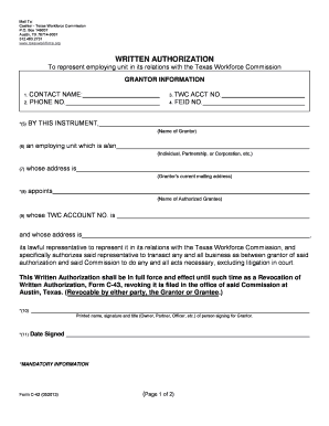 Texas Workforce Commission Written Authorization Form