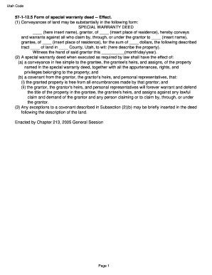 Utah Special Warranty Deed Form