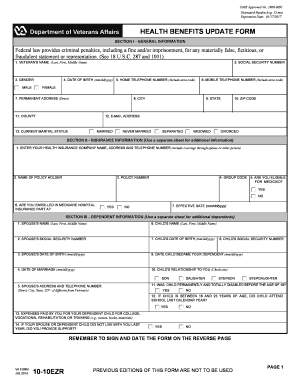VA Form 10-10EZR Health Benefits Update