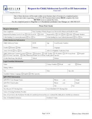 Request for Child Level II or III Intervention Form