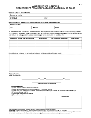 Requerimento para Retificação de GIA/ICMS ou de GIA-ST