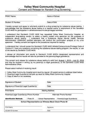 Consent and Release for Random Drug Screening