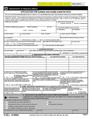 VA Form 10-2850a Application for Nurses and Nurse Anesthetists
