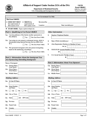 Affidavit of Support Form I-864EZ
