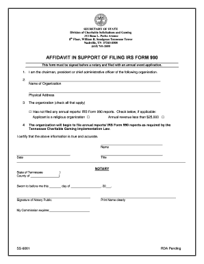 Affidavit in Support of Filing IRS Form 990