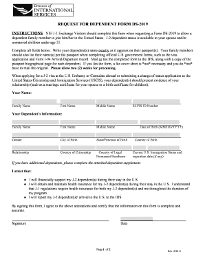 Request for Dependent Form DS-2019