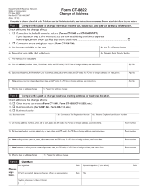 Connecticut Form CT-8822 Change of Address