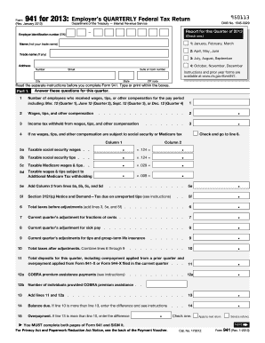 Form 941 for 2013: Employer’s Quarterly Federal Tax Return