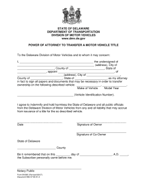 Delaware Power of Attorney for Vehicle Title Transfer