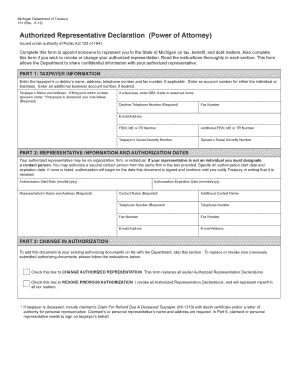 Michigan Authorized Representative Declaration (Power of Attorney)