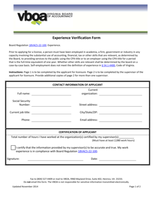 Virginia CPA Experience Verification Form