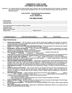 Commercial Card Dispute Form