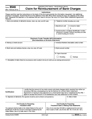 IRS Form 8546 Claim for Reimbursement of Bank Charges