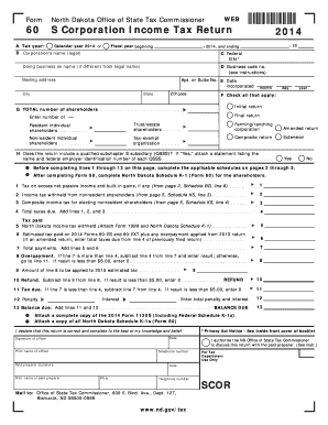 North Dakota S Corporation Income Tax Return 2014