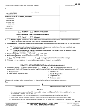Request to Set Case for Trial Unlawful Detainer