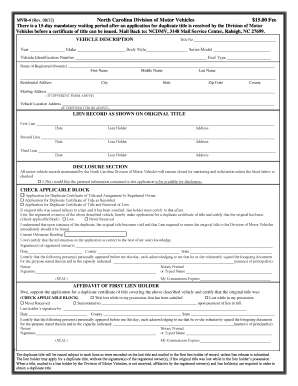 North Carolina Duplicate Title Application