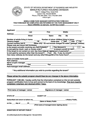 Mobile Home Park Manager Certification Form