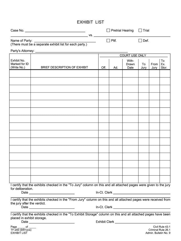 TF-200 Exhibit List Trial Prep Preview on Page 1